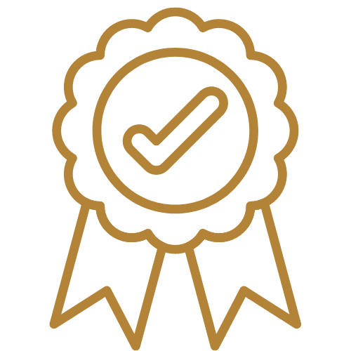Gold ribbon badge with checkmark